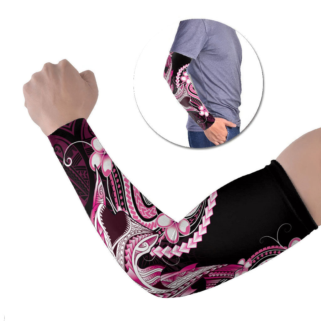 Pink Black Aloha Hawaii Arm Sleeves Polynesian Shark Tattoo Plumeria LT14 Set of 2 Pink - Polynesian Pride