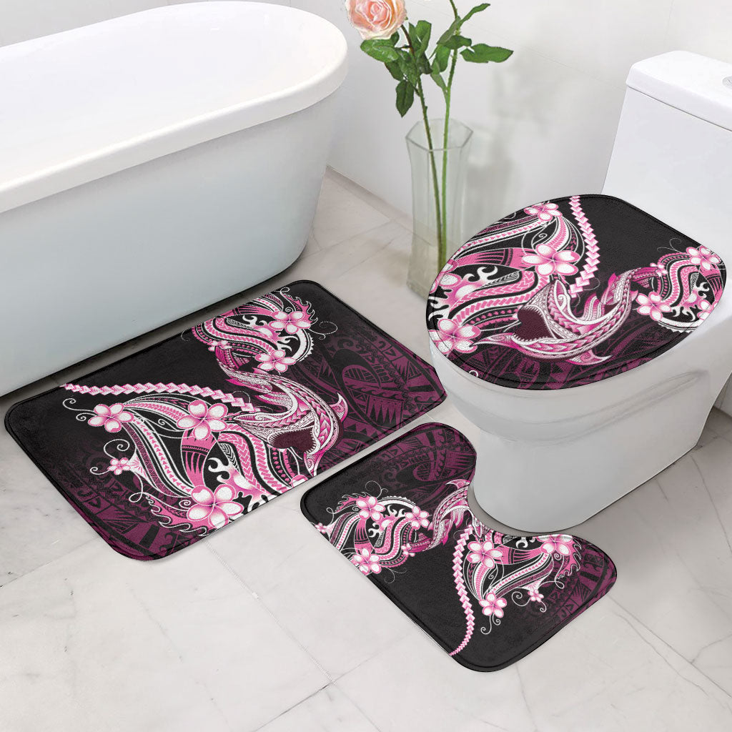 Pink Black Aloha Hawaii Bathroom Set Polynesian Shark Tattoo Plumeria
