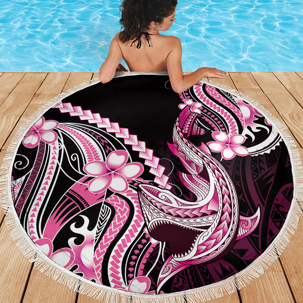 Pink Black Aloha Hawaii Beach Blanket Polynesian Shark Tattoo Plumeria