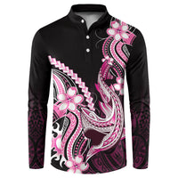 Pink Black Aloha Hawaii Button Sweatshirt Polynesian Shark Tattoo Plumeria