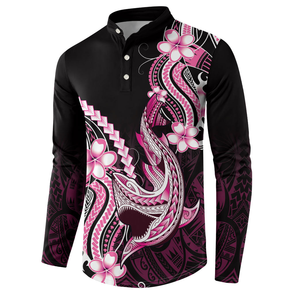 Pink Black Aloha Hawaii Button Sweatshirt Polynesian Shark Tattoo Plumeria