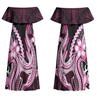 Pink Black Aloha Hawaii Couples Matching Off Shoulder Maxi Dress and Hawaiian Shirt Polynesian Shark Tattoo Plumeria LT14 - Polynesian Pride