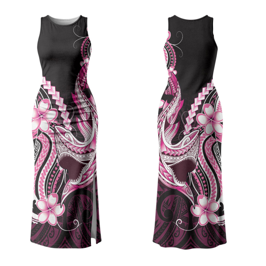 Pink Black Aloha Hawaii Couples Matching Tank Maxi Dress and Hawaiian Shirt Polynesian Shark Tattoo Plumeria LT14 - Polynesian Pride