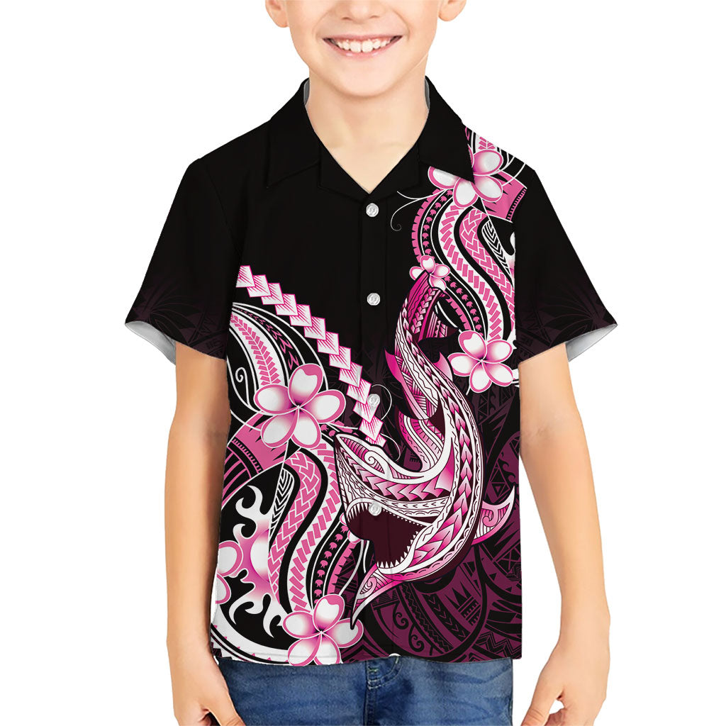 Pink Black Aloha Hawaii Family Matching Summer Maxi Dress and Hawaiian Shirt Polynesian Shark Tattoo Plumeria