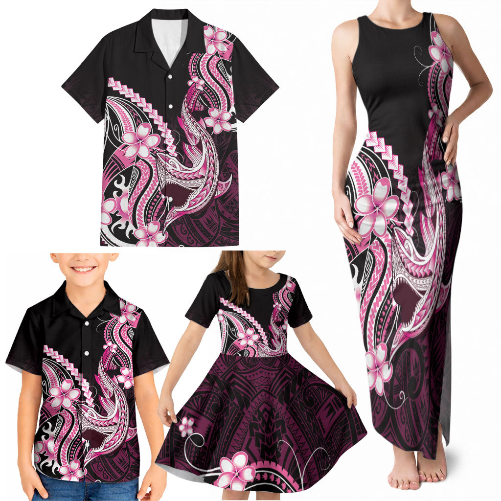 Pink Black Aloha Hawaii Family Matching Tank Maxi Dress and Hawaiian Shirt Polynesian Shark Tattoo Plumeria LT14 - Polynesian Pride