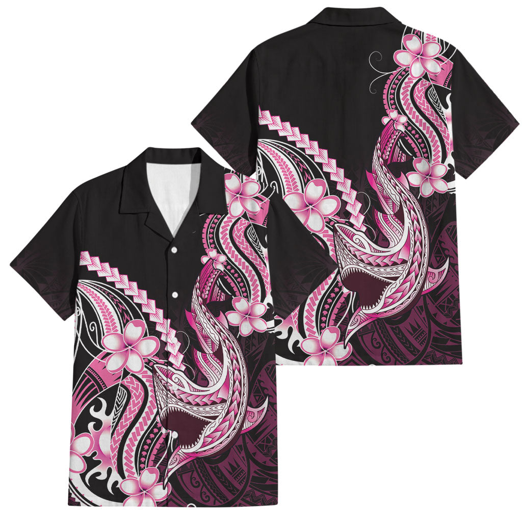 Pink Black Aloha Hawaii Family Matching Tank Maxi Dress and Hawaiian Shirt Polynesian Shark Tattoo Plumeria LT14 Dad's Shirt - Short Sleeve Pink - Polynesian Pride
