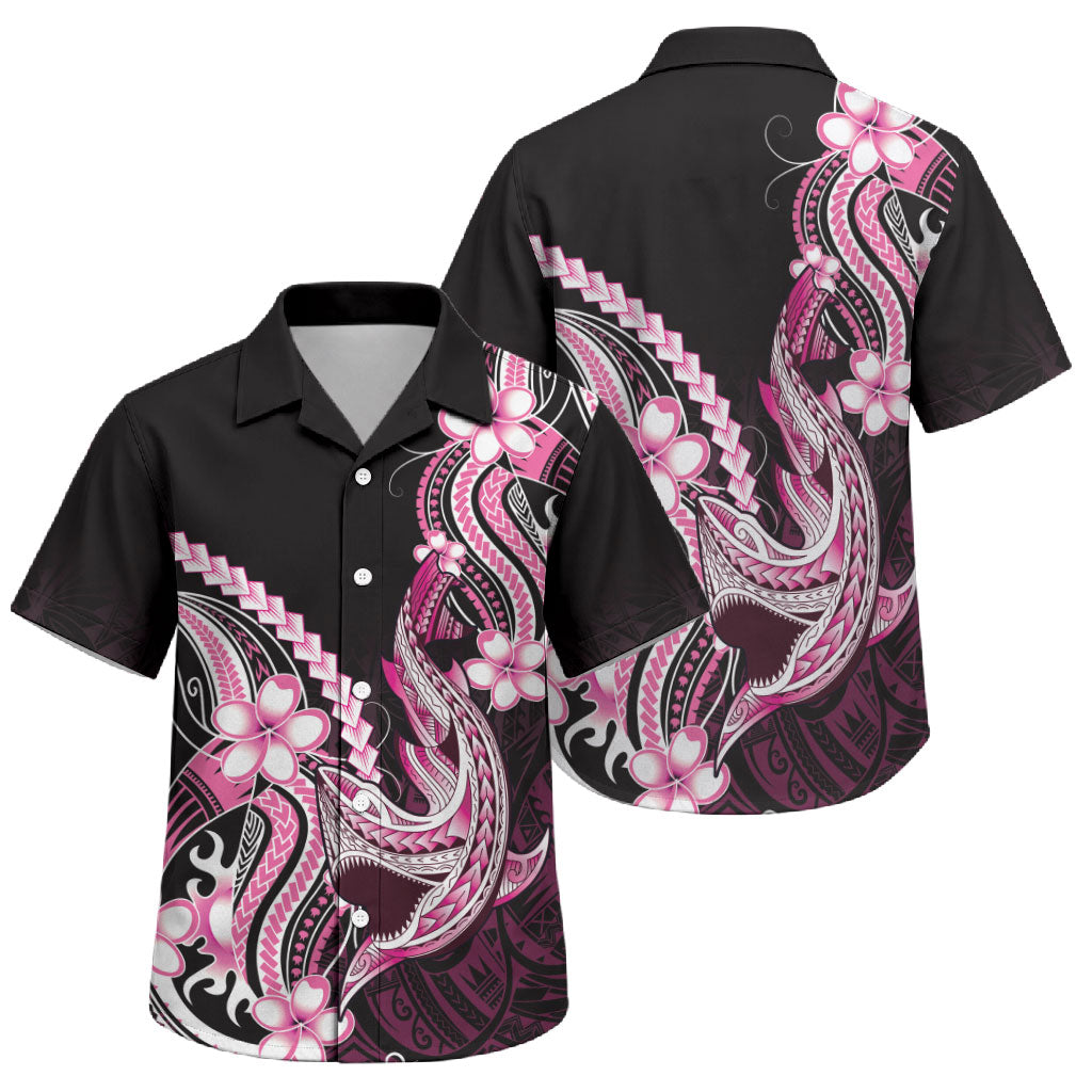 Pink Black Aloha Hawaii Family Matching Tank Maxi Dress and Hawaiian Shirt Polynesian Shark Tattoo Plumeria LT14 Son's Shirt Pink - Polynesian Pride