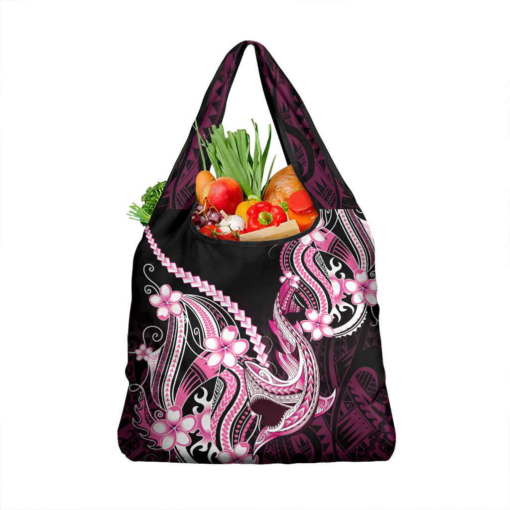 Pink Black Aloha Hawaii Grocery Bag Polynesian Shark Tattoo Plumeria LT14 1-pack One Size Pink - Polynesian Pride
