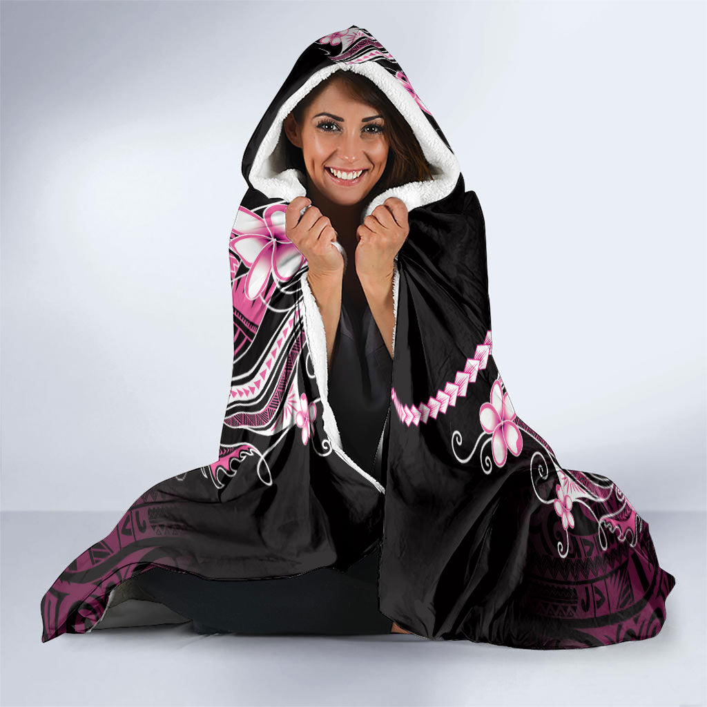 Pink Black Aloha Hawaii Hooded Blanket Polynesian Shark Tattoo Plumeria