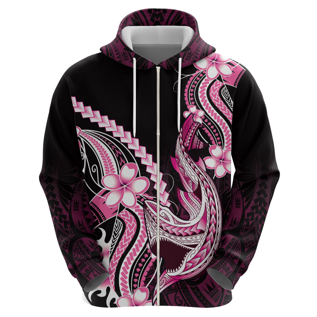 Pink Black Aloha Hawaii Hoodie Polynesian Shark Tattoo Plumeria