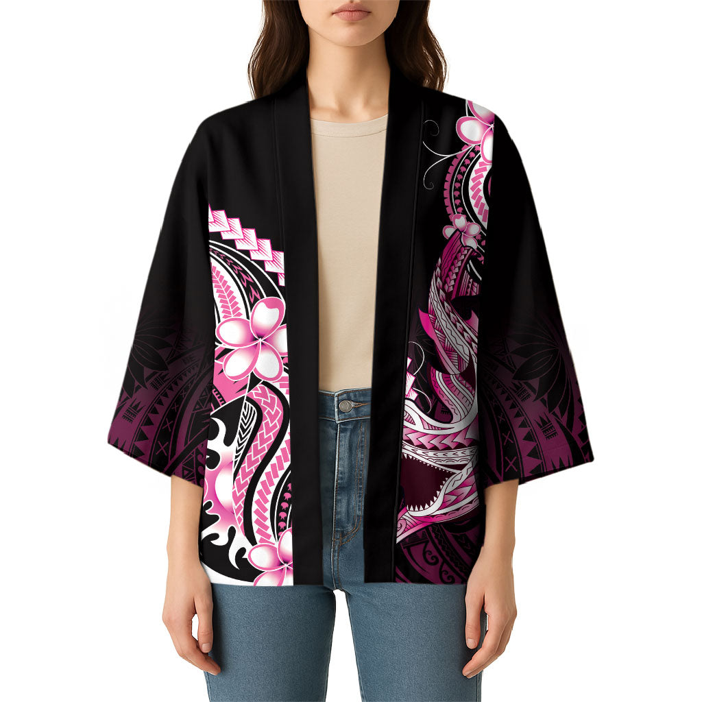 Pink Black Aloha Hawaii Kimono Polynesian Shark Tattoo Plumeria