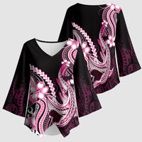 Pink Black Aloha Hawaii Kimono Sleeve Blouse Polynesian Shark Tattoo Plumeria