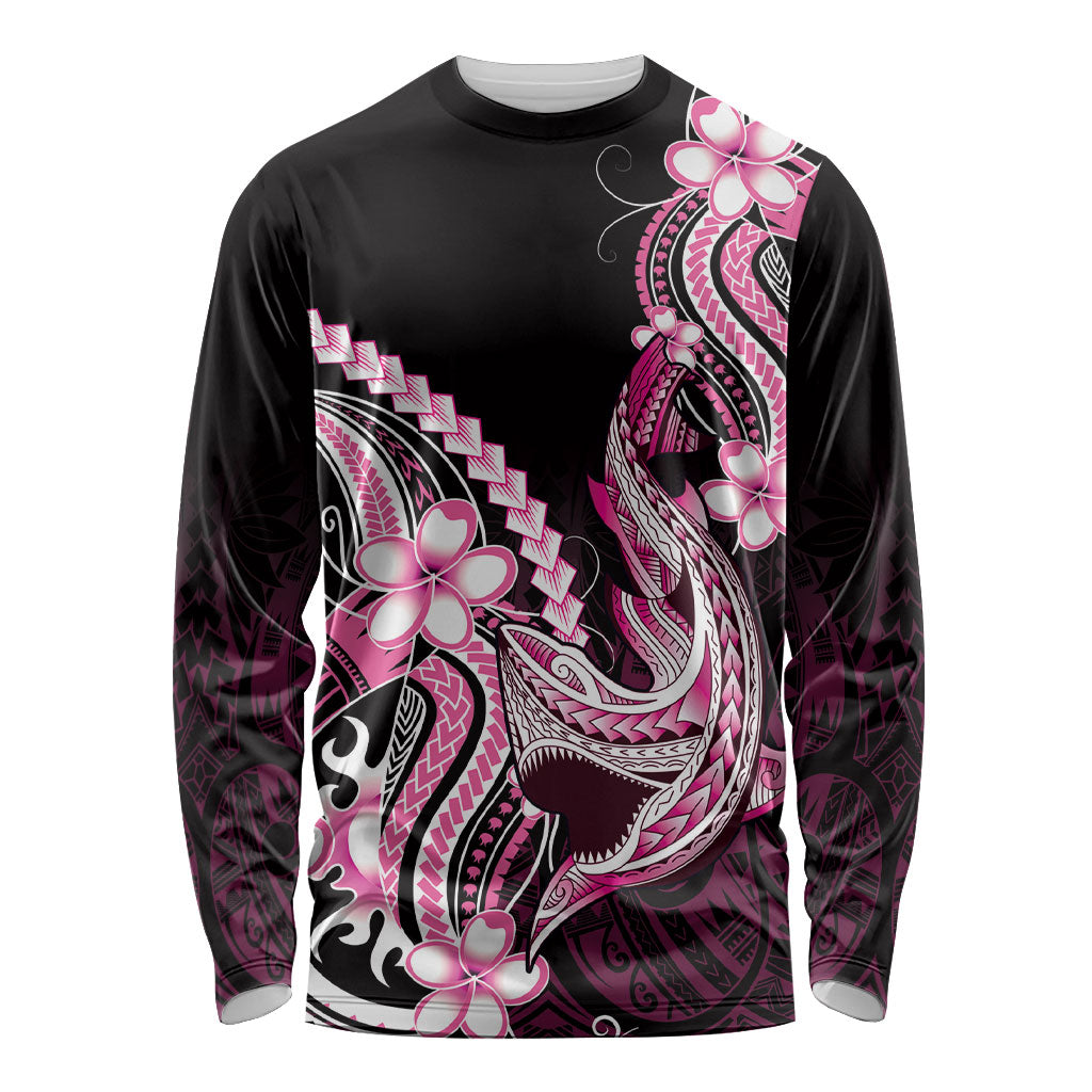 Pink Black Aloha Hawaii Long Sleeve Shirt Polynesian Shark Tattoo Plumeria LT14 Unisex Pink - Polynesian Pride