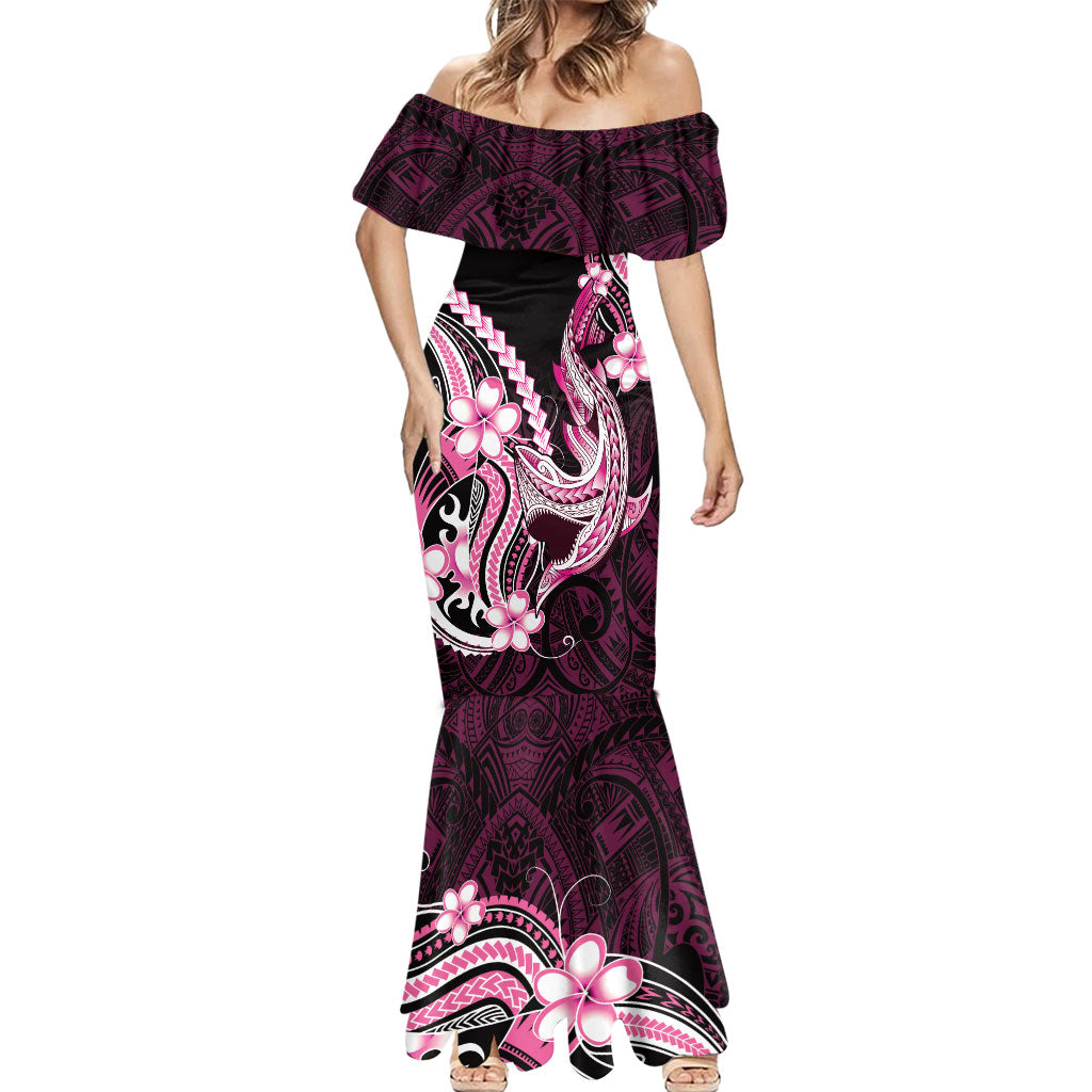 Pink Black Aloha Hawaii Mermaid Dress Polynesian Shark Tattoo Plumeria