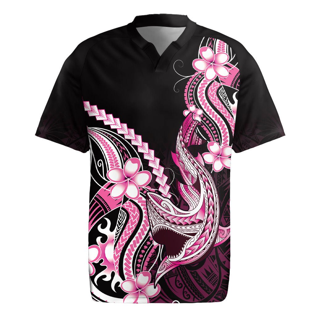 Pink Black Aloha Hawaii Rugby Jersey Polynesian Shark Tattoo Plumeria LT14 Pink - Polynesian Pride