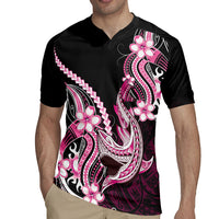 Pink Black Aloha Hawaii Rugby Jersey Polynesian Shark Tattoo Plumeria