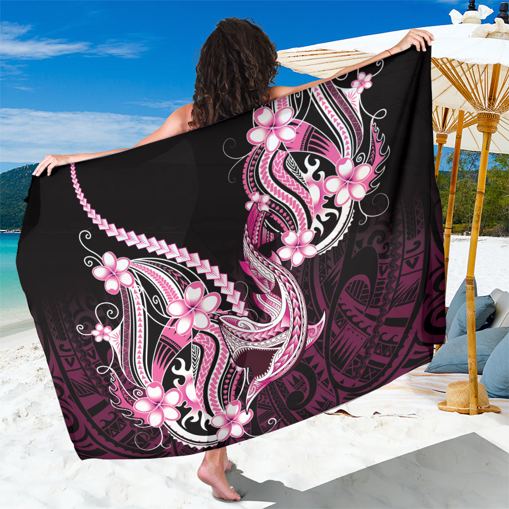 Pink Black Aloha Hawaii Sarong Polynesian Shark Tattoo Plumeria