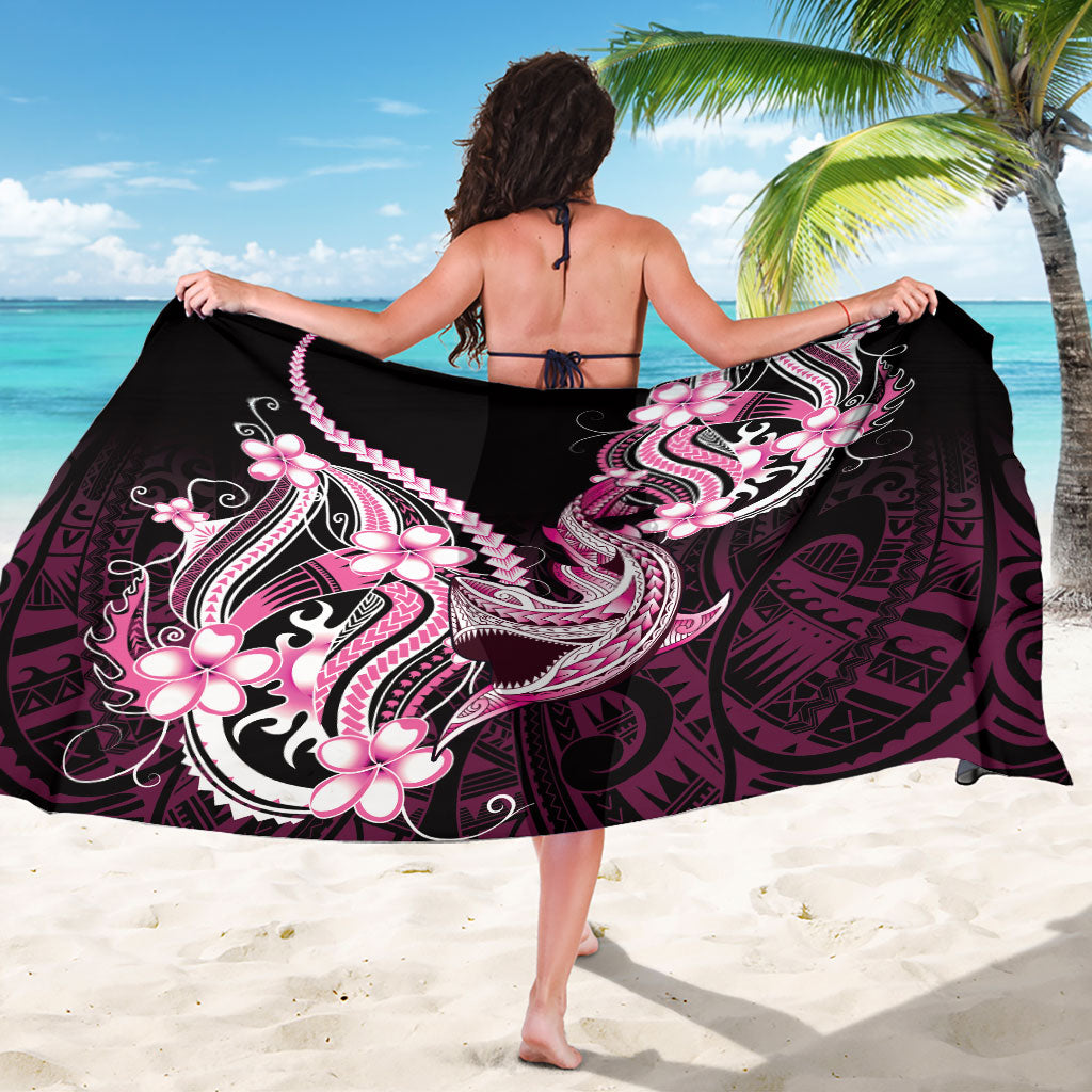 Pink Black Aloha Hawaii Sarong Polynesian Shark Tattoo Plumeria