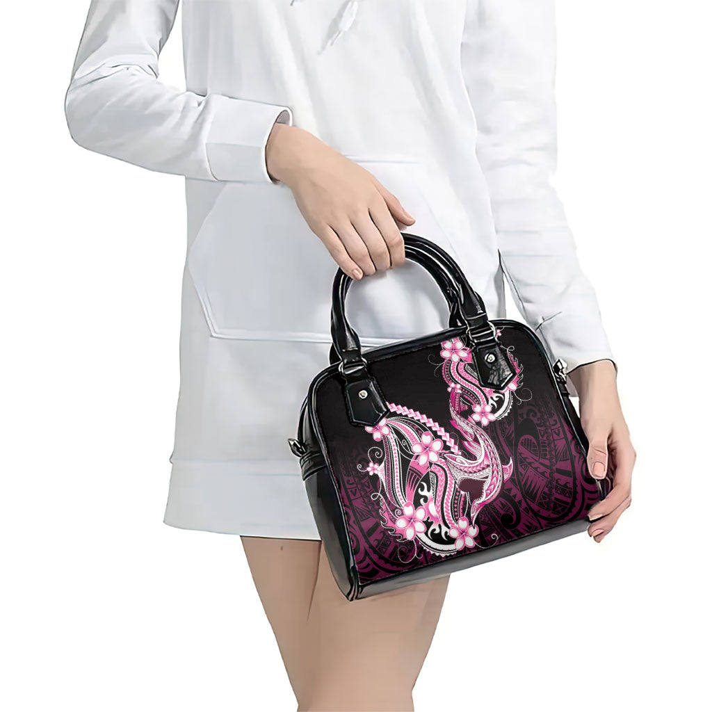 Pink Black Aloha Hawaii Shoulder Handbag Polynesian Shark Tattoo Plumeria