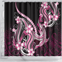 Pink Black Aloha Hawaii Shower Curtain Polynesian Shark Tattoo Plumeria