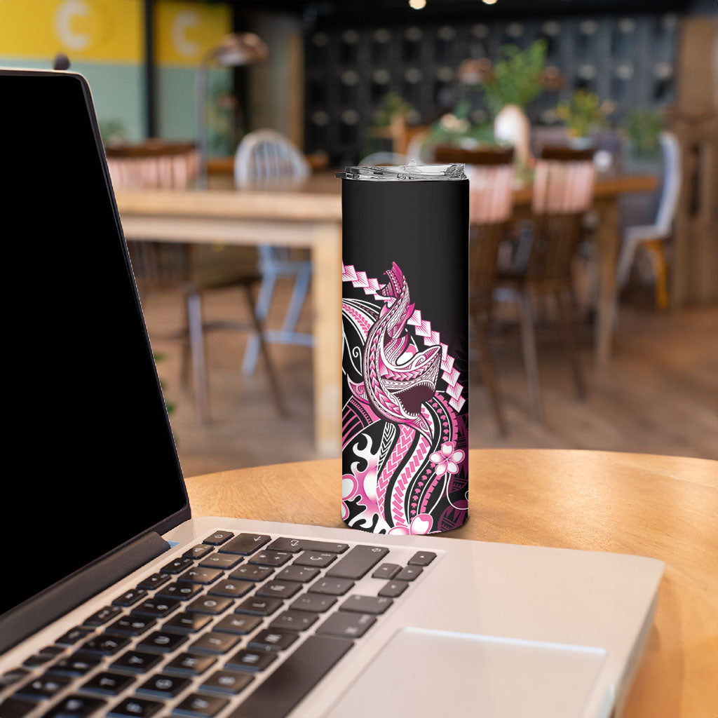 Pink Black Aloha Hawaii Skinny Tumbler Polynesian Shark Tattoo Plumeria