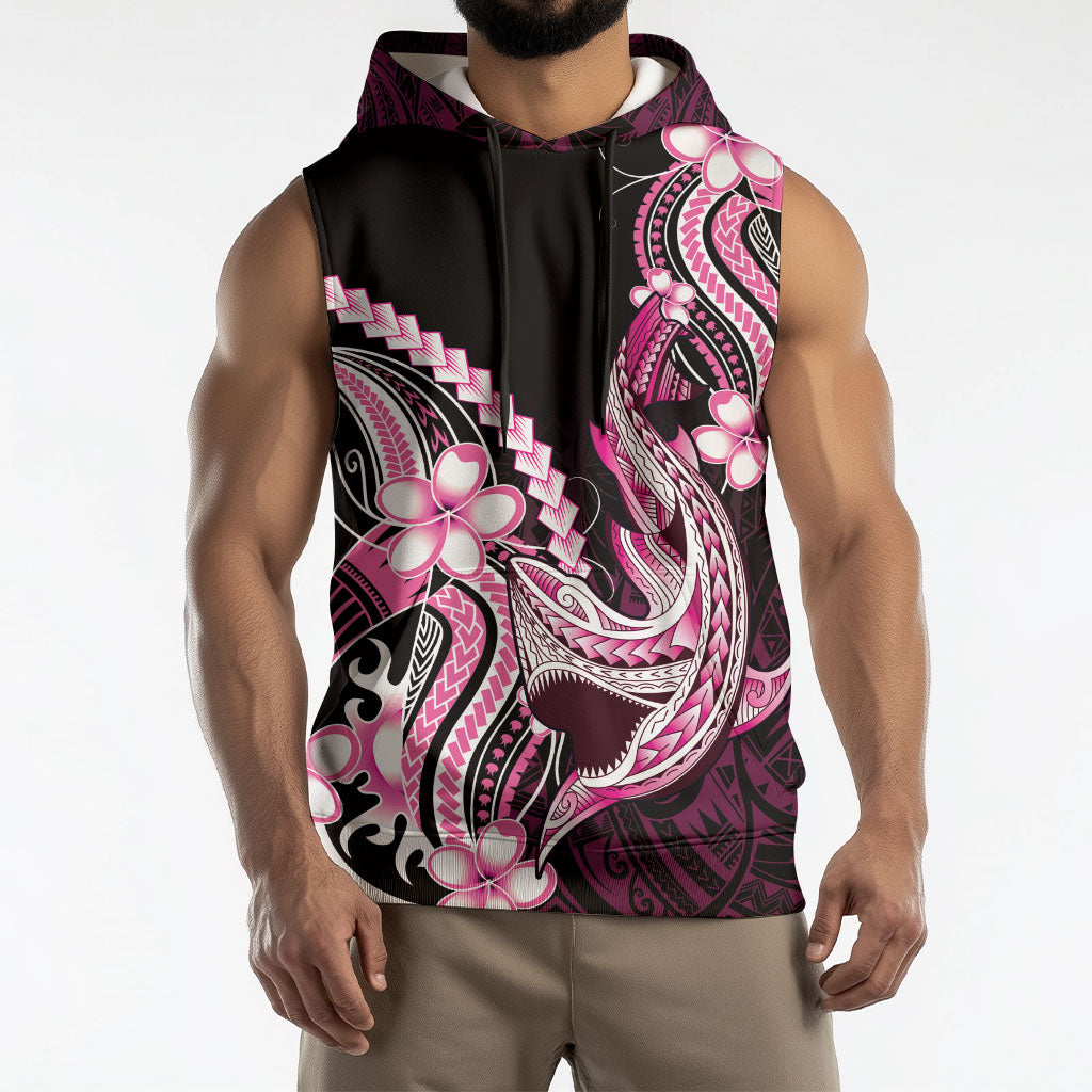 Pink Black Aloha Hawaii Sleeveless Hoodie Polynesian Shark Tattoo Plumeria