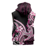 Pink Black Aloha Hawaii Sleeveless Zip Hoodie Polynesian Shark Tattoo Plumeria