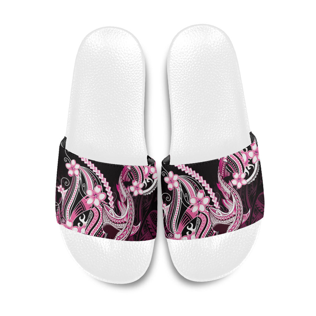 Pink Black Aloha Hawaii Slide Sandals Polynesian Shark Tattoo Plumeria