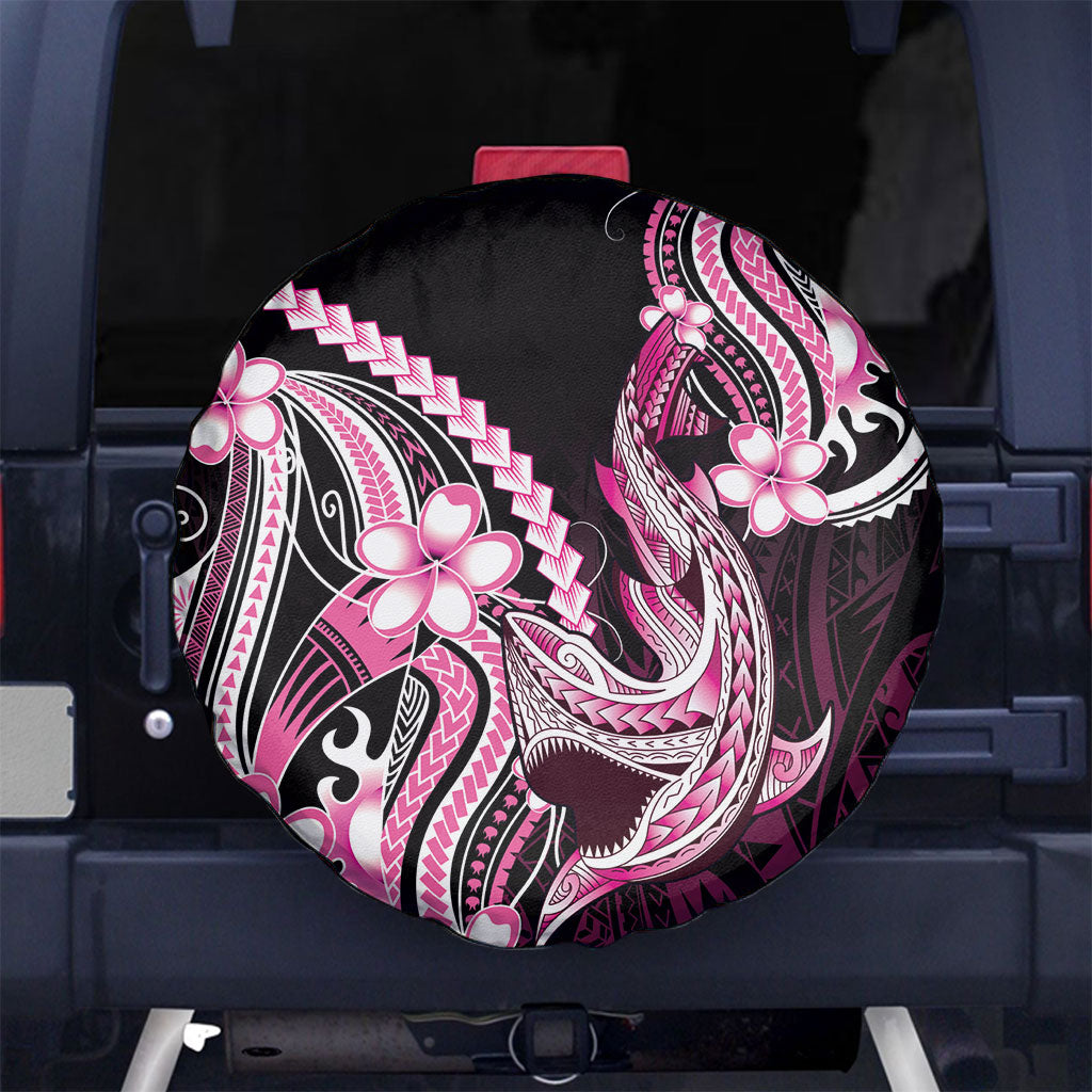 Pink Black Aloha Hawaii Spare Tire Cover Polynesian Shark Tattoo Plumeria LT14 No hole Pink - Polynesian Pride