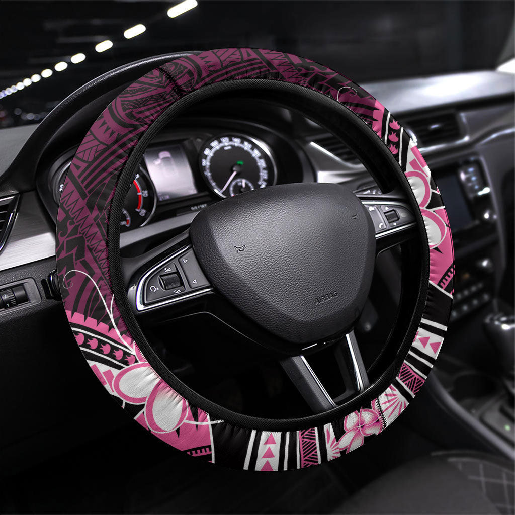 Pink Black Aloha Hawaii Steering Wheel Cover Polynesian Shark Tattoo Plumeria