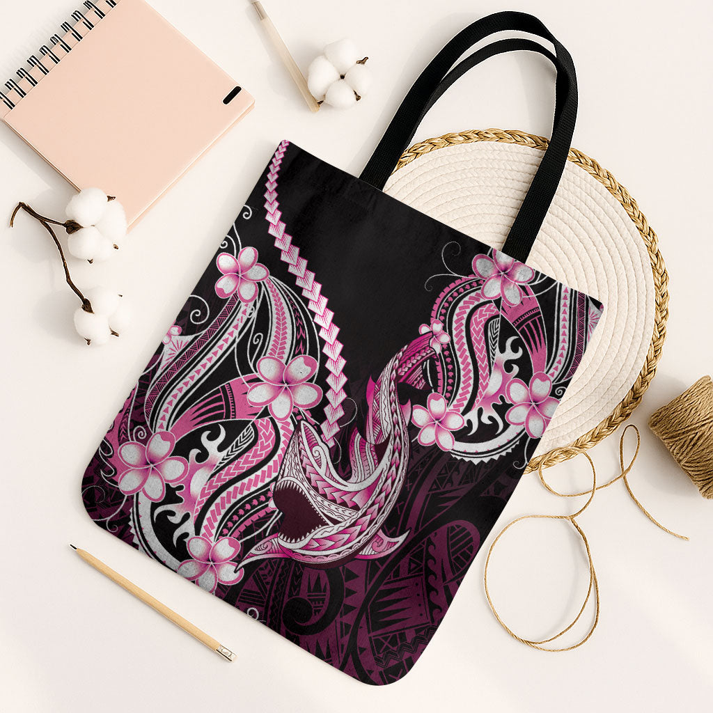 Pink Black Aloha Hawaii Tote Bag Polynesian Shark Tattoo Plumeria LT14 Black Strap One Size Pink - Polynesian Pride