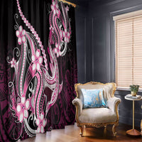 Pink Black Aloha Hawaii Window Curtain Polynesian Shark Tattoo Plumeria