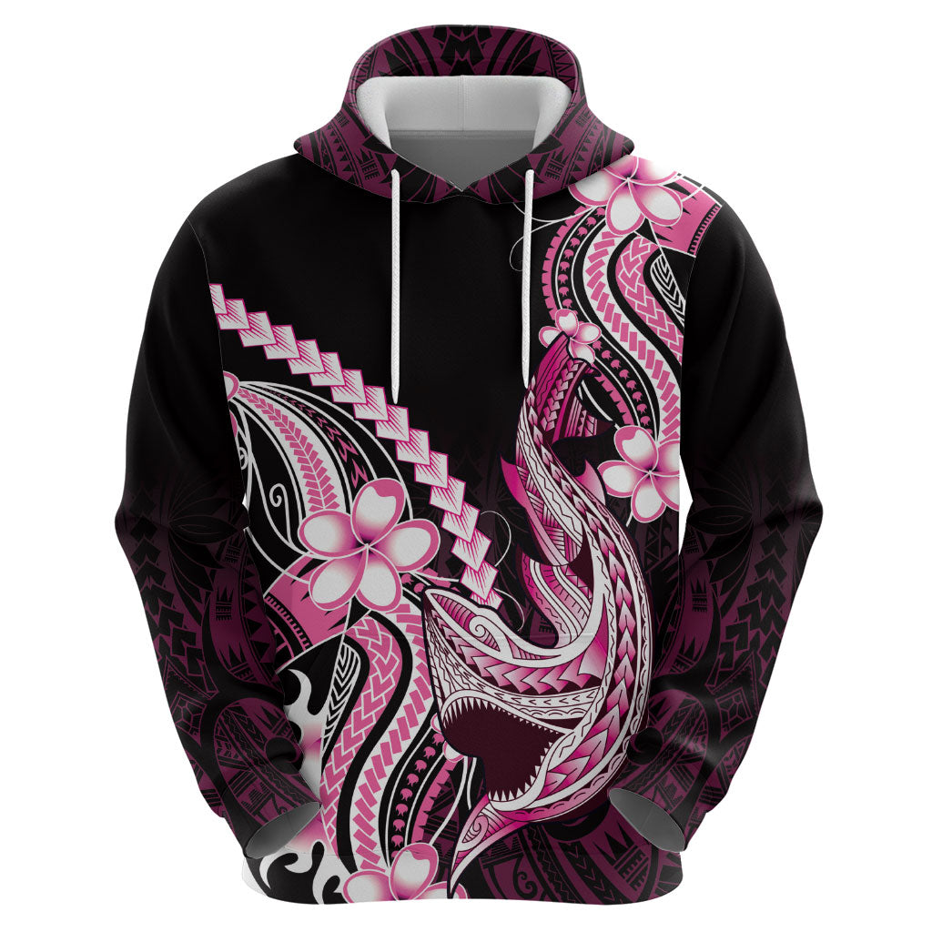 Pink Black Aloha Hawaii Zip Hoodie Polynesian Shark Tattoo Plumeria