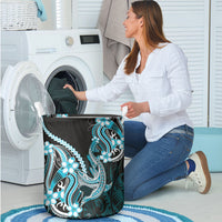 Blue Black Aloha Hawaii Laundry Basket Polynesian Shark Tattoo Plumeria