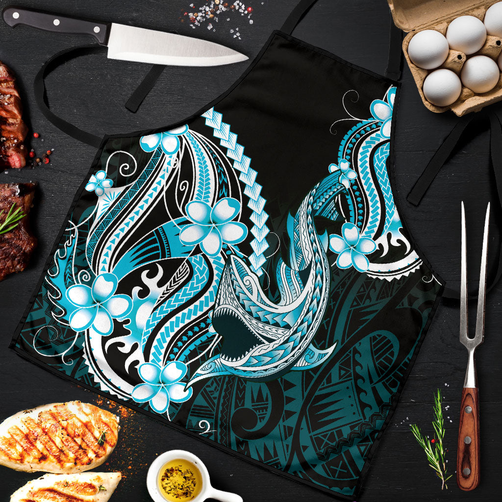 Blue Black Aloha Hawaii Apron Polynesian Shark Tattoo Plumeria