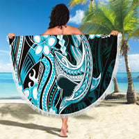 Blue Black Aloha Hawaii Beach Blanket Polynesian Shark Tattoo Plumeria