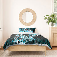 Blue Black Aloha Hawaii Bedding Set Polynesian Shark Tattoo Plumeria
