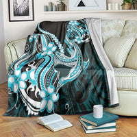Blue Black Aloha Hawaii Blanket Polynesian Shark Tattoo Plumeria