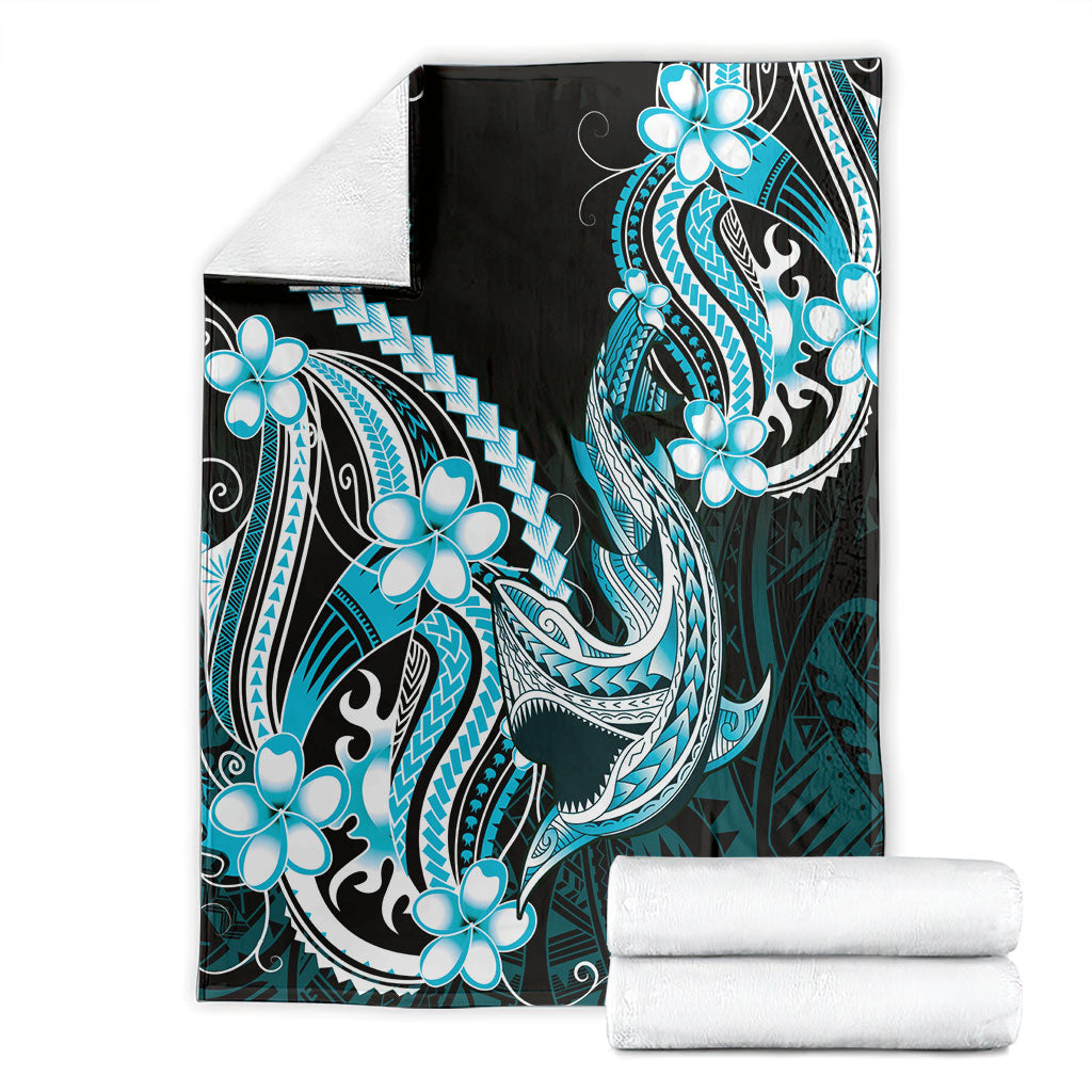Blue Black Aloha Hawaii Blanket Polynesian Shark Tattoo Plumeria