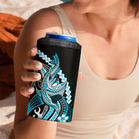 Blue Black Aloha Hawaii 4 in 1 Can Cooler Tumbler Polynesian Shark Tattoo Plumeria
