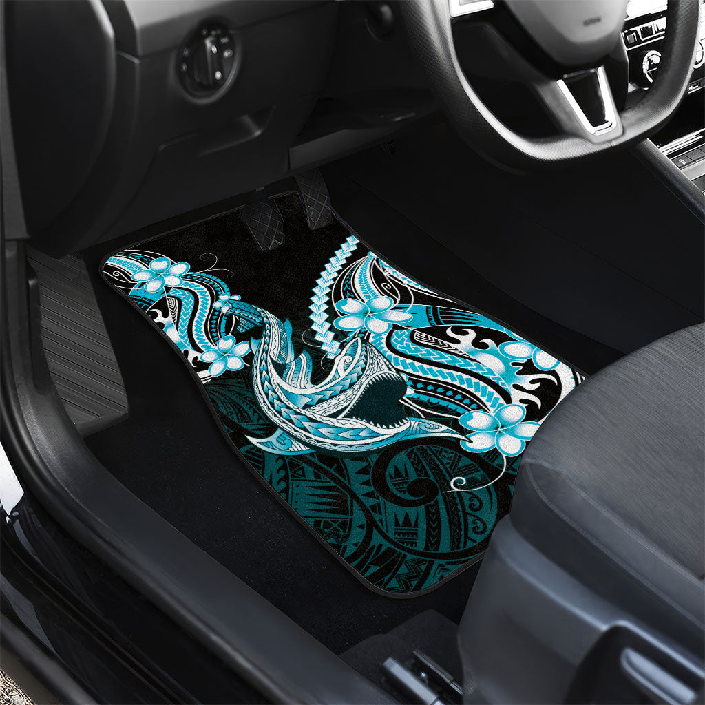 Blue Black Aloha Hawaii Car Mats Polynesian Shark Tattoo Plumeria