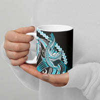 Blue Black Aloha Hawaii Ceramic Mug Polynesian Shark Tattoo Plumeria