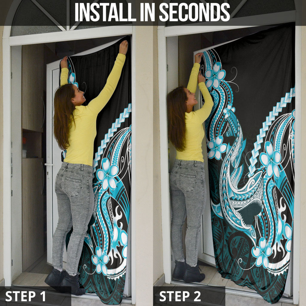 Blue Black Aloha Hawaii Door Cover Polynesian Shark Tattoo Plumeria