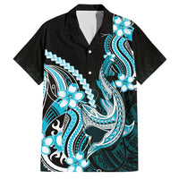 Blue Black Aloha Hawaii Family Matching Mermaid Dress and Hawaiian Shirt Polynesian Shark Tattoo Plumeria