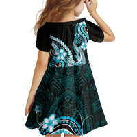 Blue Black Aloha Hawaii Family Matching Off Shoulder Maxi Dress and Hawaiian Shirt Polynesian Shark Tattoo Plumeria