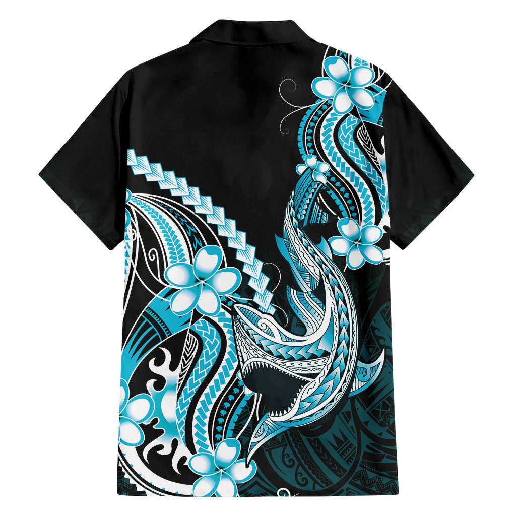Blue Black Aloha Hawaii Family Matching Summer Maxi Dress and Hawaiian Shirt Polynesian Shark Tattoo Plumeria