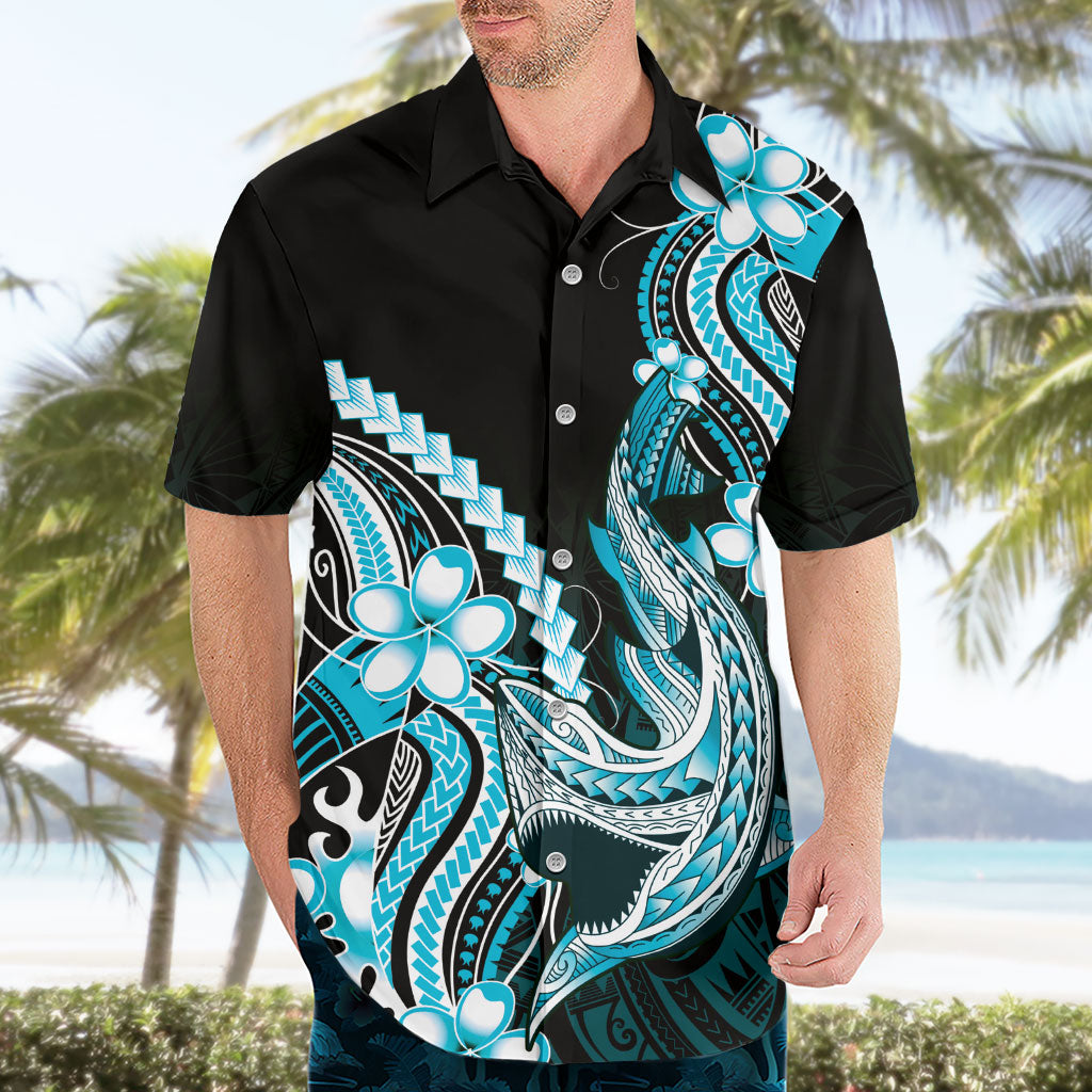Blue Black Aloha Hawaii Hawaiian Shirt Polynesian Shark Tattoo Plumeria