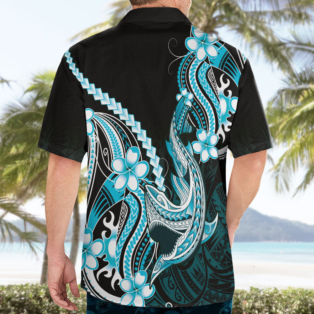 Blue Black Aloha Hawaii Hawaiian Shirt Polynesian Shark Tattoo Plumeria