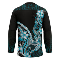 Blue Black Aloha Hawaii Hockey Jersey Polynesian Shark Tattoo Plumeria