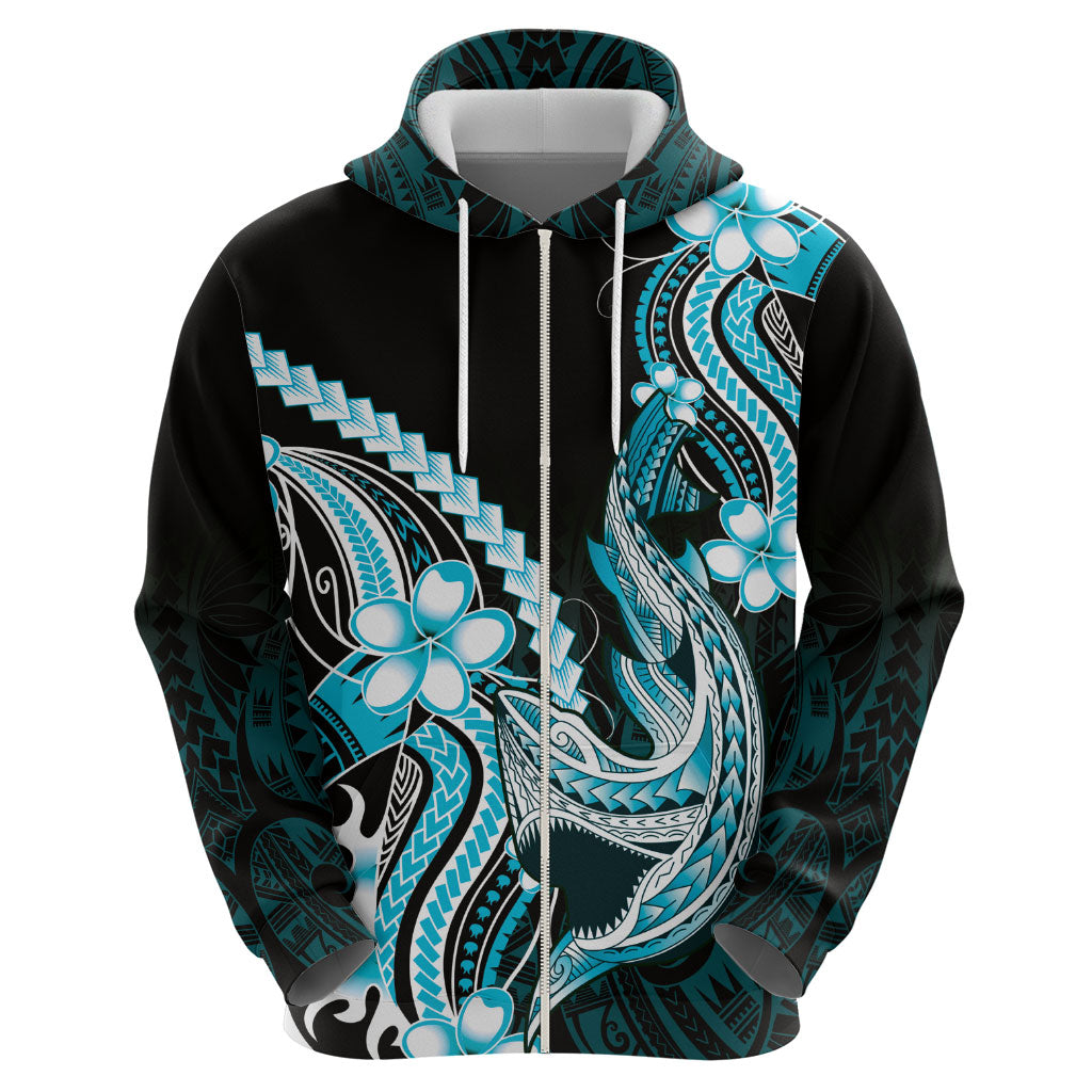 Blue Black Aloha Hawaii Hoodie Polynesian Shark Tattoo Plumeria